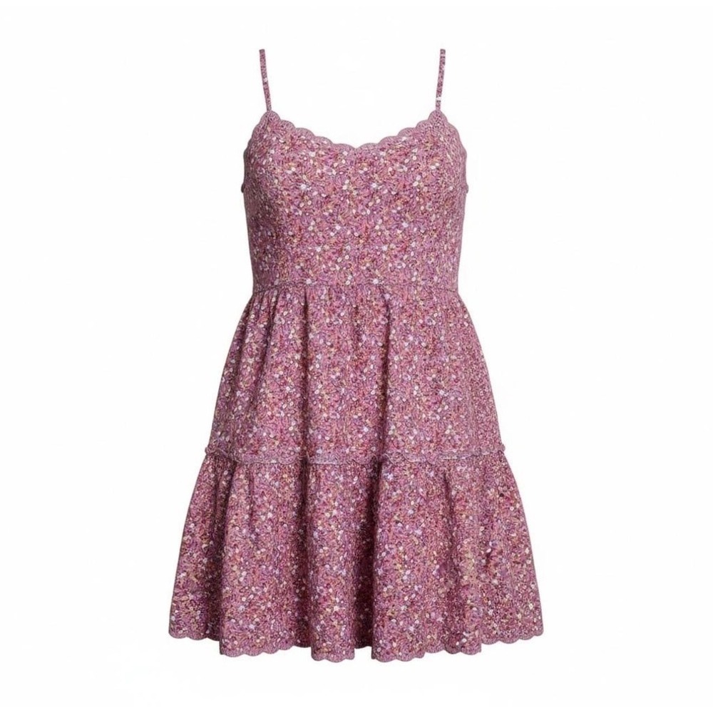 Aeropostale Babydoll Dress S Pink Floral Scalloped Trim Cottagecore Boho - Picture 16 of 16